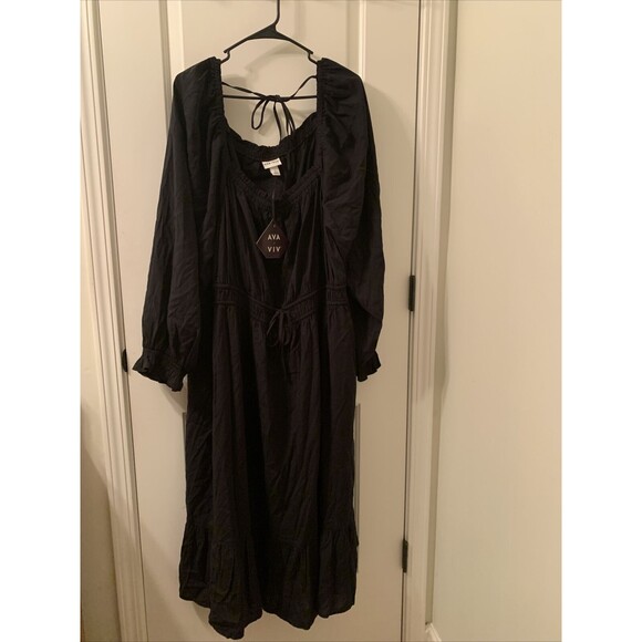 Ava & Viv Women's Plus Long Sleeve Midi Dress Square Neck Size 4X Black - Picture 1 of 9